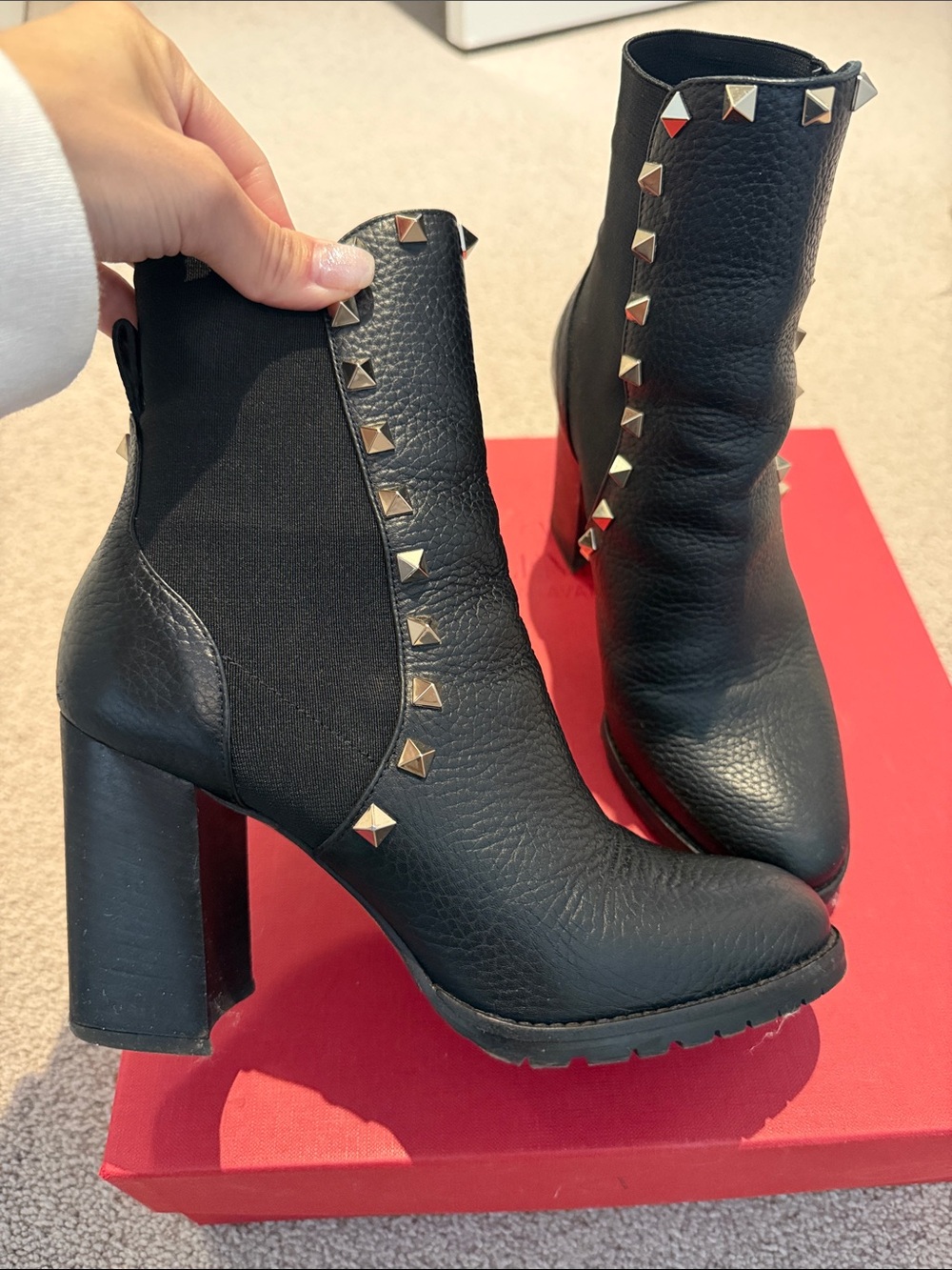 Valentino authentic Black Studded Leather Ankle Boots - Women's